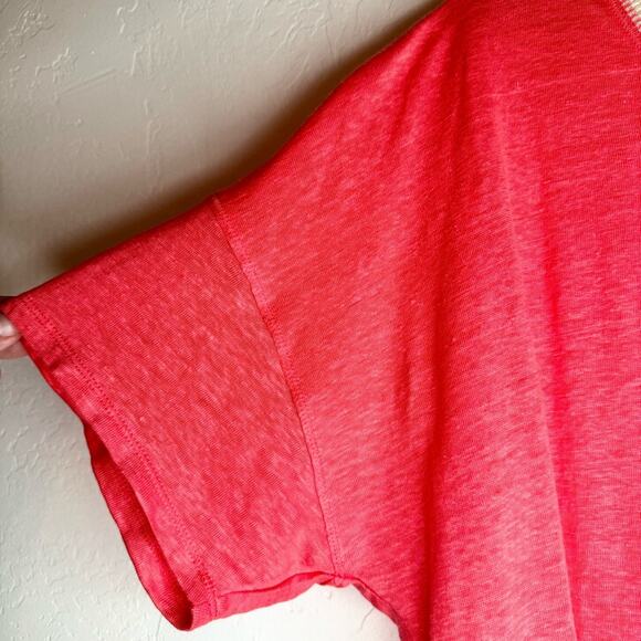 Chico's Linen Sweater Trim Pullover Relaxed Tee In Coral Pink Size 2 [US Large] - Picture 6 of 10